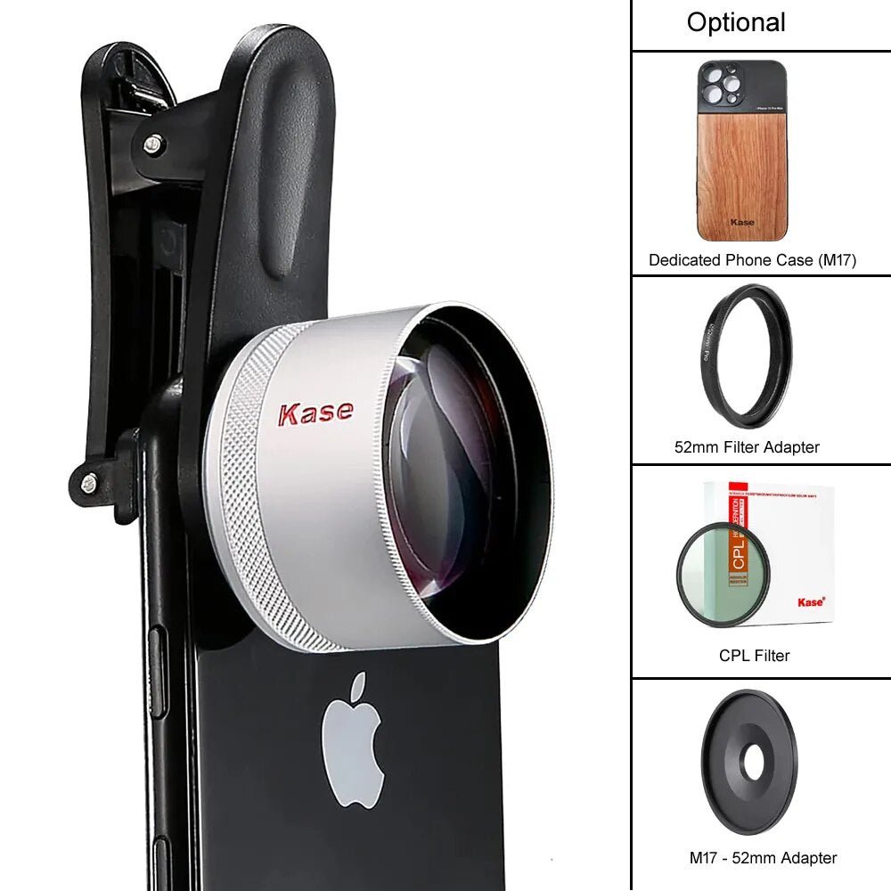 Kase Phone HD Master Macro Lens Pro for iPhone 14 13 12 11 8 7 X XR Samsung Xiaomi Android,17mm Thread Mount / Metal Body - Phone FilmStudio