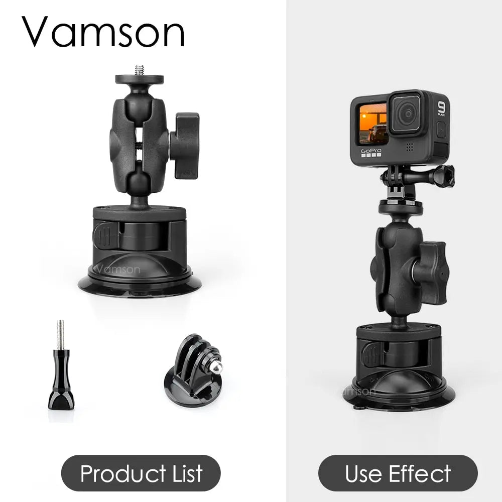 Vamson Car Suction Cup Holder with Double Ball Head Adapter with Invisible Selfie Stick for Insta360 One R X2 GoPro Accessories - Phone FilmStudio