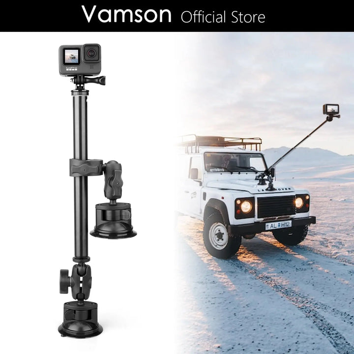 Vamson Car Suction Cup Holder with Double Ball Head Adapter with Invisible Selfie Stick for Insta360 One R X2 GoPro Accessories - Phone FilmStudio